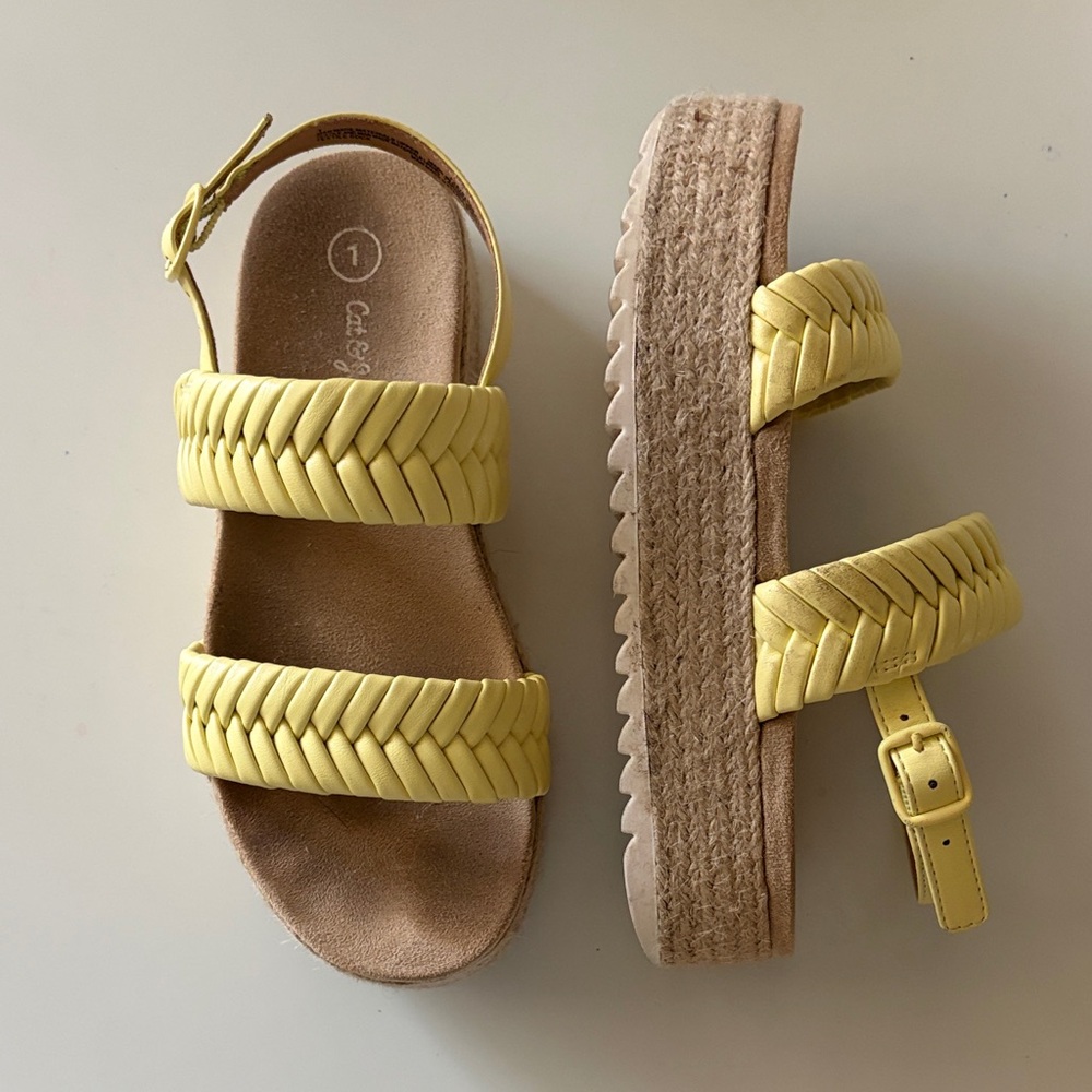 EUC Cat & Jack Yellow Braided Platform Sandals 1